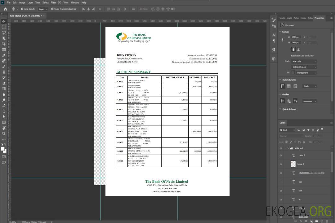 Saint-Kitts-et-Nevis Relevé bancaire de la Banque de Nevis xls template